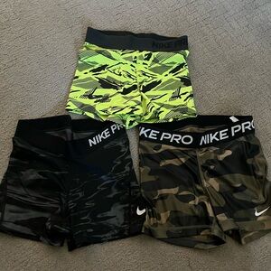 Nike Pro spandex booty Shorts - Neon, Black, and Camo. Size XS.